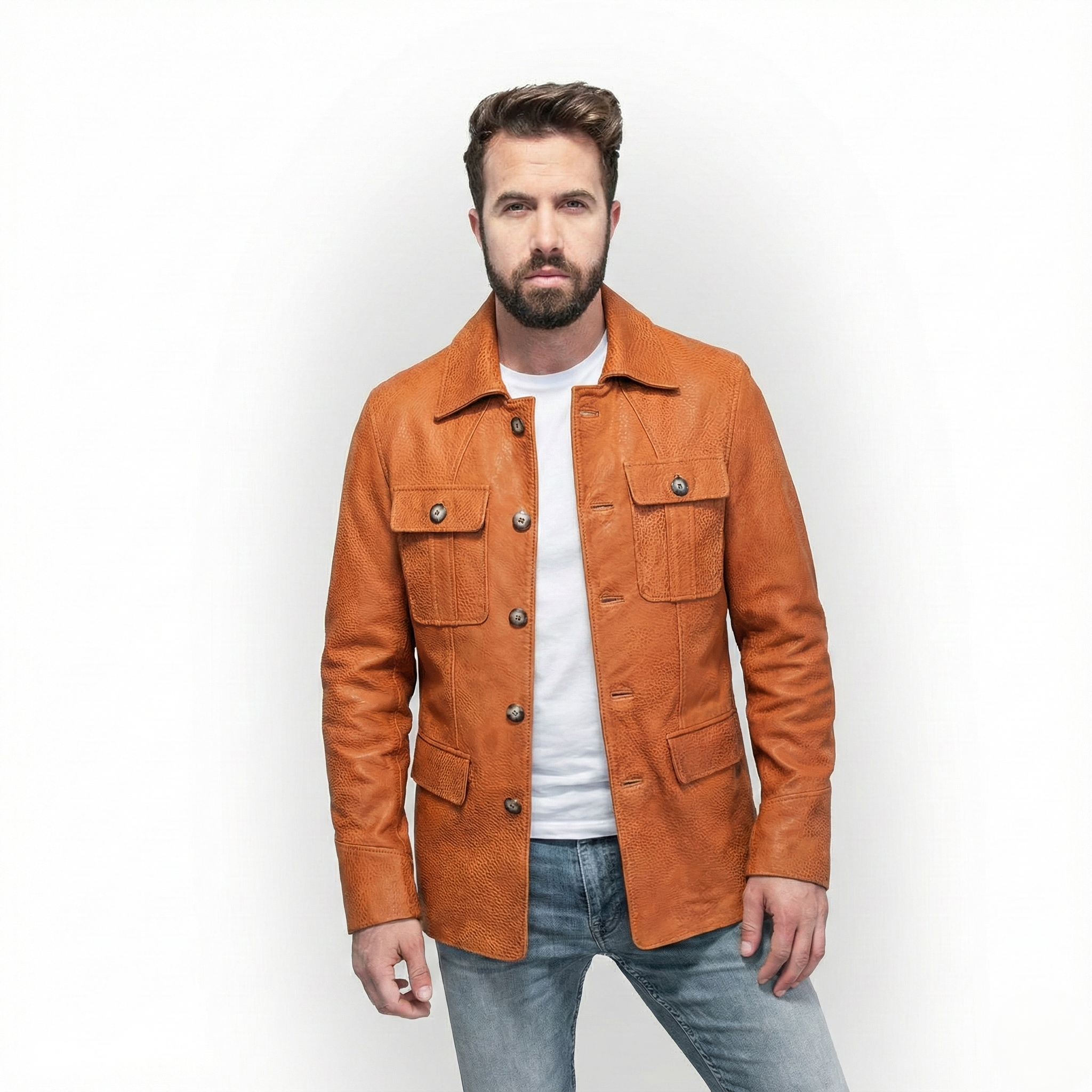 Printed Safari Jacket / Cowhide Leather