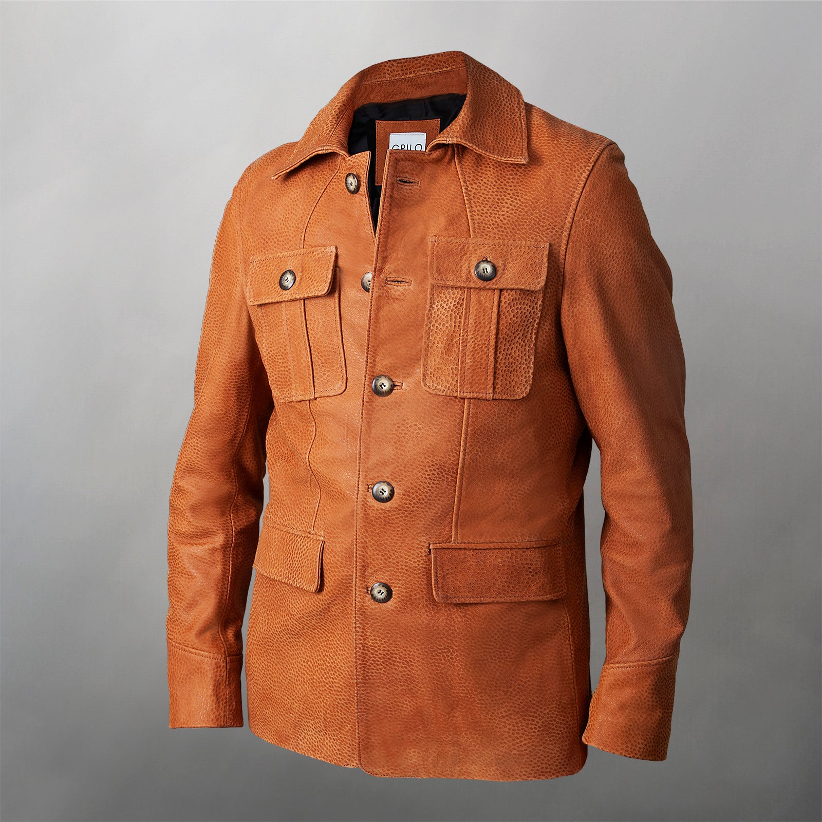 Printed Safari Jacket / Cowhide Leather